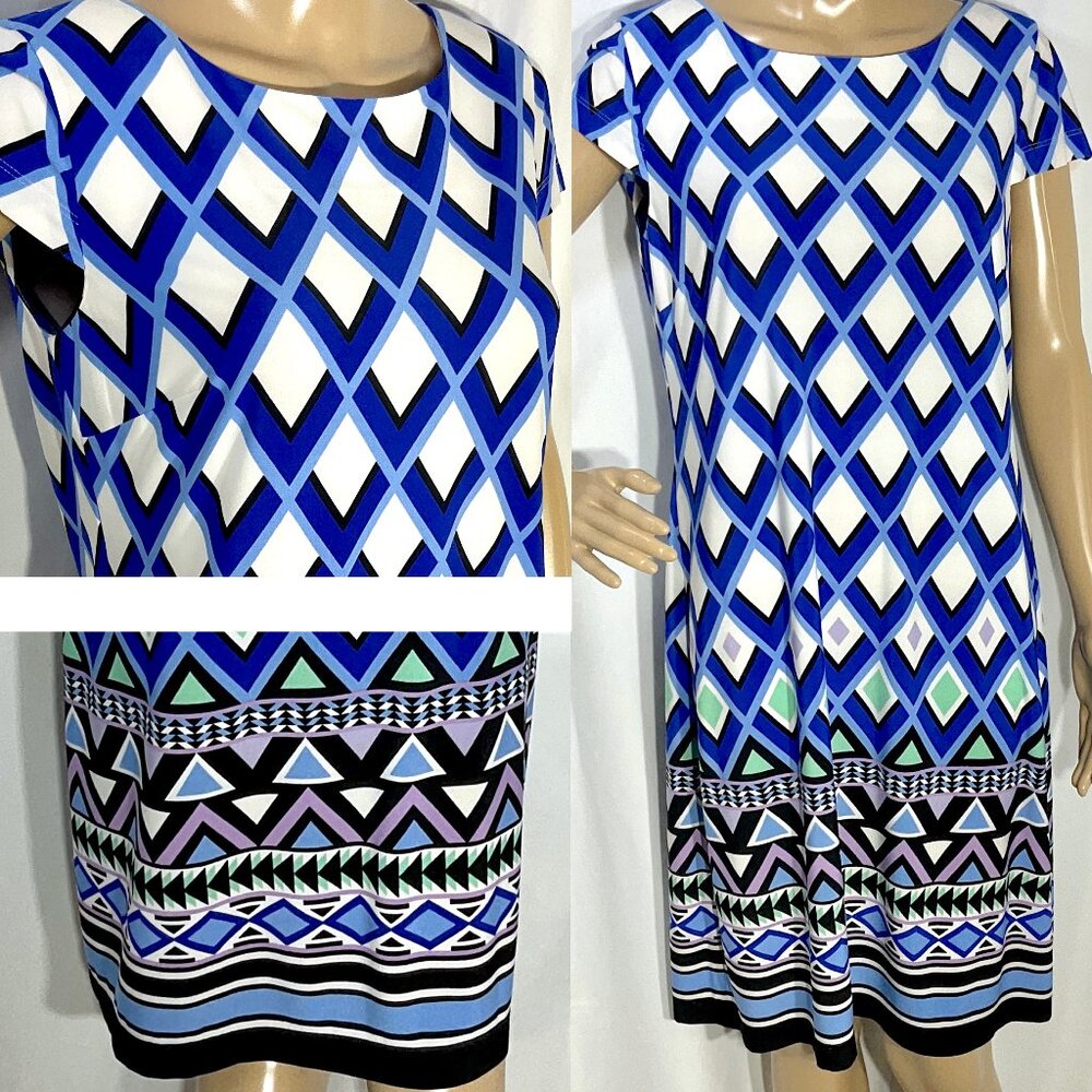 Jessica Howard Sz Med Missy Print Blue Sheath Dress SA6M0214